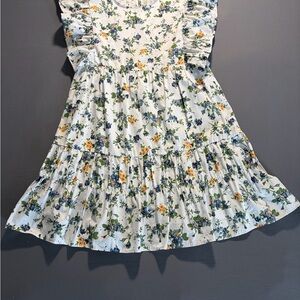 Zara Floral Mini Dress - White with Blue and Yellow